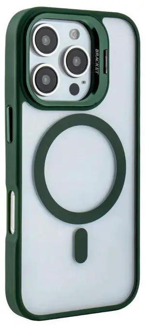 Magnetic Phone Case (Green) with Built-in Invisible Kickstand Compatible with iPhone 16 Pro