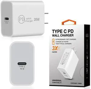 20W Power Delivery Travel Wall Charger Adapter with Type-C Port In White