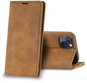 Magnetic wallet  Leather phone case For Apple iPhone 13 Mini (Brown)