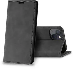 Magnetic wallet  Leather phone case For Apple iPhone 13 Mini (Black)