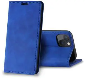 Magnetic wallet  Leather phone case For Apple iPhone 13 Mini (Blue)