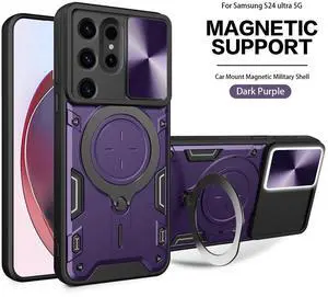 TPU PC Shockproof Magnetic Phone Case with Free Adjustment Ring Holder For Samsung Galaxy S24 Ultra in Purple