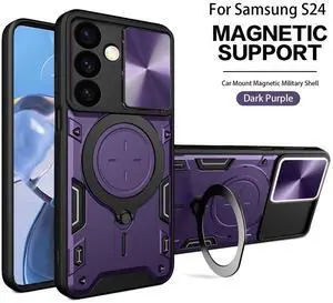 TPU PC Shockproof Magnetic Phone Case with Free Adjustment Ring Holder For Samsung Galaxy S24 in Purple