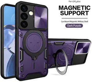 TPU PC Shockproof Magnetic Phone Case with Free Adjustment Ring Holder For Samsung Galaxy S24 Plus in Purple