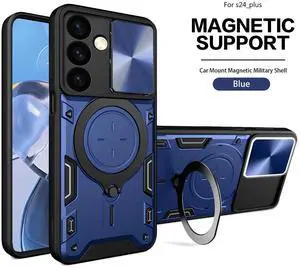 TPU PC Shockproof Magnetic Phone Case with Free Adjustment Ring Holder For Samsung Galaxy S24 Plus in Blue