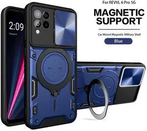 TPU PC Shockproof Magnetic Phone Case with Free Adjustment Ring Holder for REVVL 6 PRO 5G in Blue