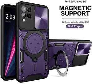 TPU PC Shockproof Magnetic Phone Case with Free Adjustment Ring Holder for REVVL 6 PRO 5G in Purple
