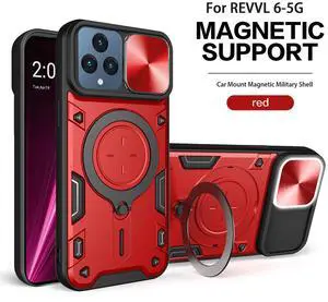 TPU PC Shockproof Magnetic Phone Case with Free Adjustment Ring Holder for REVVL 6 5G in Red