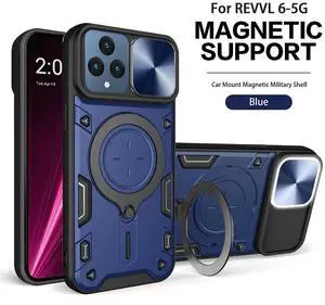 TPU PC Shockproof Magnetic Phone Case with Free Adjustment Ring Holder for REVVL 6 5G in Blue