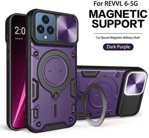 TPU PC Shockproof Magnetic Phone Case with Free Adjustment Ring Holder for REVVL 6 5G in Purple