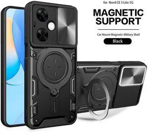 TPU PC Shockproof Magnetic Phone Case with Free Adjustment Ring Holder For ONEPLUS NORD N30 5G in Black