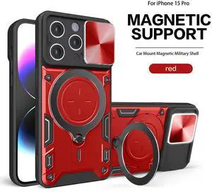 TPU PC Shockproof Magnetic Phone Case with Free Adjustment Ring Holder for IPHONE 15 PRO in Red