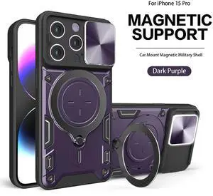 TPU PC Shockproof Magnetic Phone Case with Free Adjustment Ring Holder for IPHONE 15 PRO in Purple