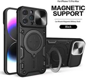 TPU PC Shockproof Magnetic Phone Case with Ring Holder for IPHONE 15 PRO MAX in Black