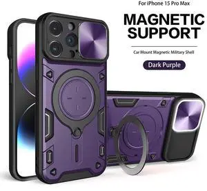 TPU PC Shockproof Magnetic Phone Case with Ring Holder for IPHONE 15 PRO MAX in Purple