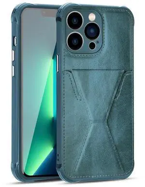 TPU Leather Phone Case for Apple iPhone 13 PRO with Card Holder Strap In Navy