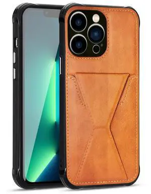 TPU Leather Phone Case for Apple iPhone 13 PRO with Card Holder Strap In Brown