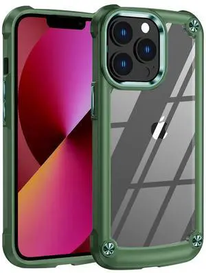 High Quality Clean PC,TPU and Metal Bumper Case For iPhone 13 PRO In Green
