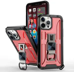 Kickstand Ring Holder/Bottle Opener with Magnetic Car Mount for APPLE IPHONE 13 Pro In Red