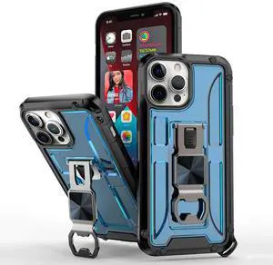 Kickstand Ring Holder/Bottle Opener with Magnetic Car Mount for APPLE IPHONE 13 Pro In Blue