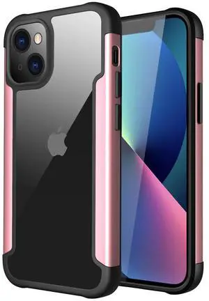 High Quality Clean PC,TPU and Metal Bumper Case For iPhone 13 Mini In Rose Gold