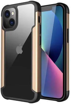 High Quality Clean PC,TPU and Metal Bumper Case For iPhone 13 Mini In Gold