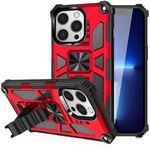 Built-in Kickstand TPU Case with Magnetic Mount for APPLE IPHONE 13 PRO MAX in Red