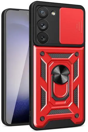 Kickstand Ring Holder with Slide Camera Cover TPU Magnetic Car Mount for GALAXY S23  PLUS In Red