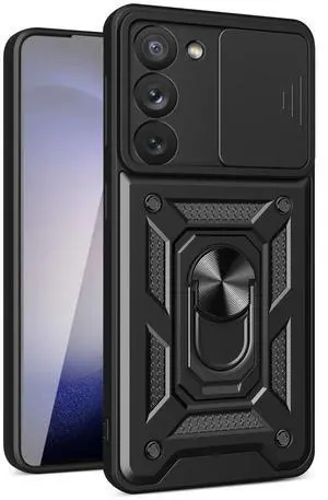 Kickstand Ring Holder with Slide Camera Cover TPU Magnetic Car Mount for GALAXY S23  In Black