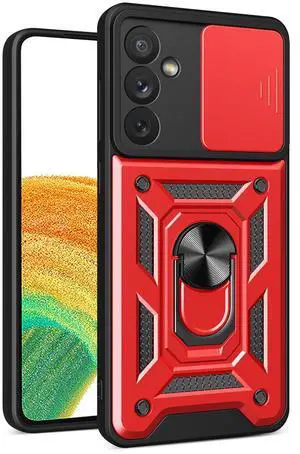 Kickstand Ring Holder with Slide Camera Cover TPU Magnetic Car Mount for GALAXY A34 5G  In Red