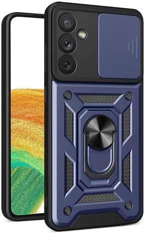 Kickstand Ring Holder with Slide Camera Cover TPU Magnetic Car Mount for GALAXY A34 5G  In Blue