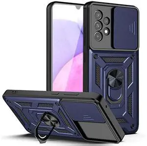 Kickstand Ring Holder with Slide Camera Cover TPU Shockproof Case and Magnetic Car Mount for SAMSUNG GALAXY A33 5G In Blue