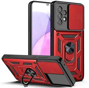 Kickstand Ring Holder with Slide Camera Cover TPU Shockproof Case and Magnetic Car Mount for SAMSUNG GALAXY A33 5G In Red