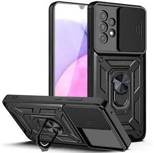 Kickstand Ring Holder with Slide Camera Cover TPU Shockproof Case and Magnetic Car Mount for SAMSUNG GALAXY A33 5G In Black