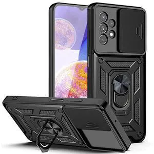 Kickstand Ring Holder with Slide Camera Cover TPU Shockproof Case and Magnetic Car Mount for SAMSUNG GALAXY A23 In Black