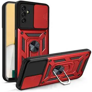 Kickstand Ring Holder with Slide Camera Cover TPU Magnetic Car Mount for GALAXY A13 5G/A04S In Red