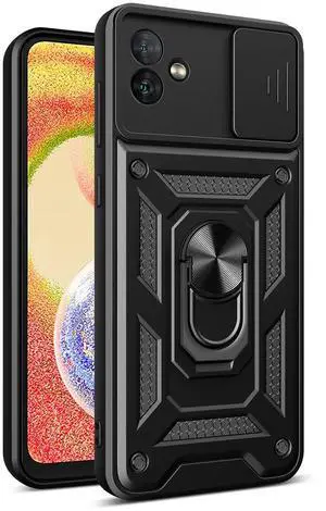 Kickstand Ring Holder with Slide Camera Cover TPU Magnetic Car Mount for GALAXY A04 In Black