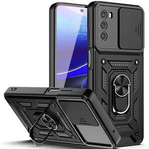 Kickstand Ring Holder with Slide Camera Cover TPU Shockproof Case and Magnetic Car Mount for MOTO G STYLUS 5G (2022) In Black