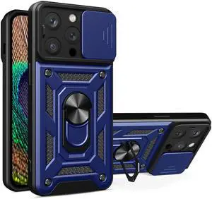 Kickstand Ring Holder with Slide Camera Cover TPU Magnetic Car Mount for APPLE IPHONE 14 PRO In Blue