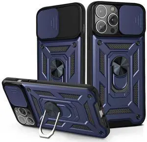 Kickstand Ring Holder with Slide Camera Cover TPU Magnetic Car Mount for APPLE IPHONE 13  PRO In Blue