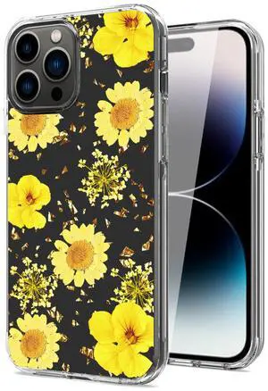 Pressed dried flower Design Phone case For iPhone 14 Pro In Yellow