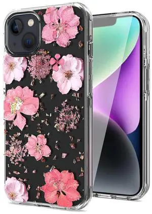 Pressed dried flower Design Phone case For iPhone 14 /13 In Pink