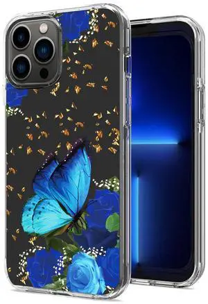 Pressed dried flower Design Phone case For iPhone 13 Pro Max In Blue