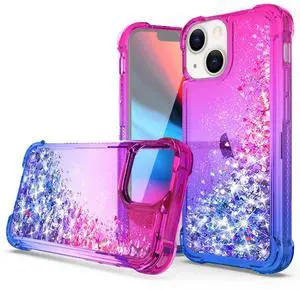 Shiny Flowing Glitter Liquid Bumper Case For APPLE IPHONE 13 In Pink