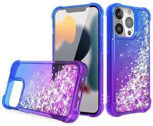 Shiny Flowing Glitter Liquid Bumper Case For APPLE IPHONE 13 PRO  In Blue
