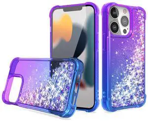 Shiny Flowing Glitter Liquid Bumper Case For APPLE IPHONE 13 PRO MAX In Purple