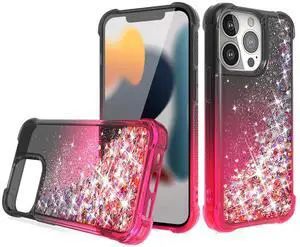 Shiny Flowing Glitter Liquid Bumper Case For APPLE IPHONE 13 PRO In Black