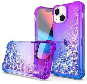 Shiny Flowing Glitter Liquid Bumper Case For APPLE IPHONE 13 In Purple