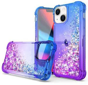 Shiny Flowing Glitter Liquid Bumper Case For APPLE IPHONE 13 In Blue