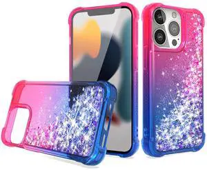 Shiny Flowing Glitter Liquid Bumper Case For APPLE IPHONE 13 PRO MAX In Pink